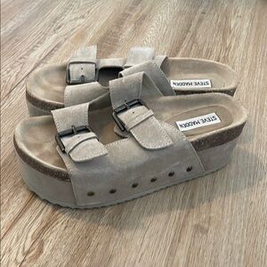 Steve Madden Taupe Double Strap Platforms